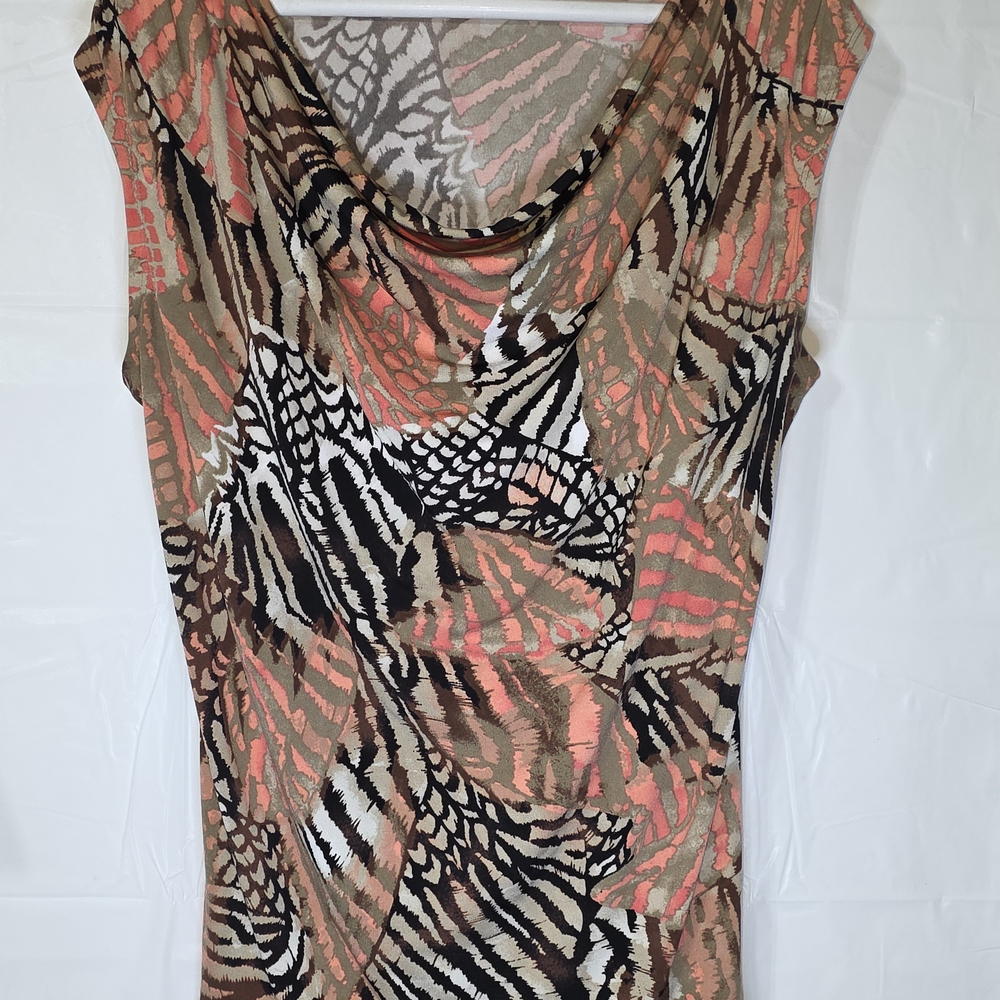 Roz & Ali Coral and Beige Abstract Blouse